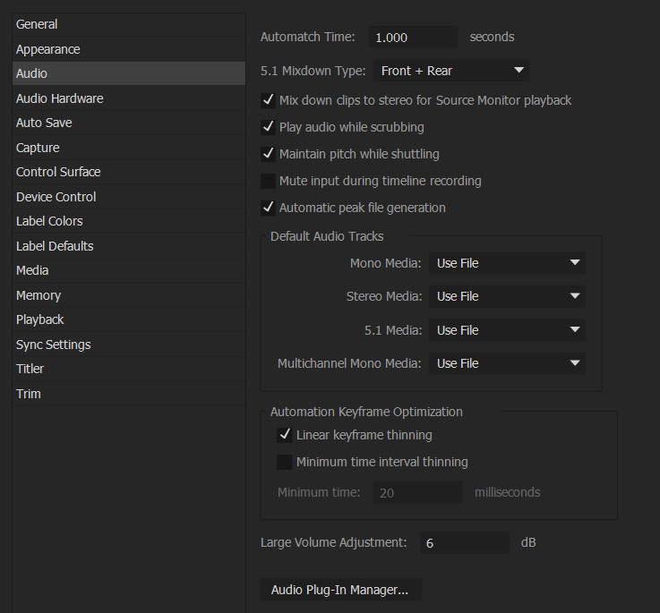 Cuadro de diálogo Preferencias de audio