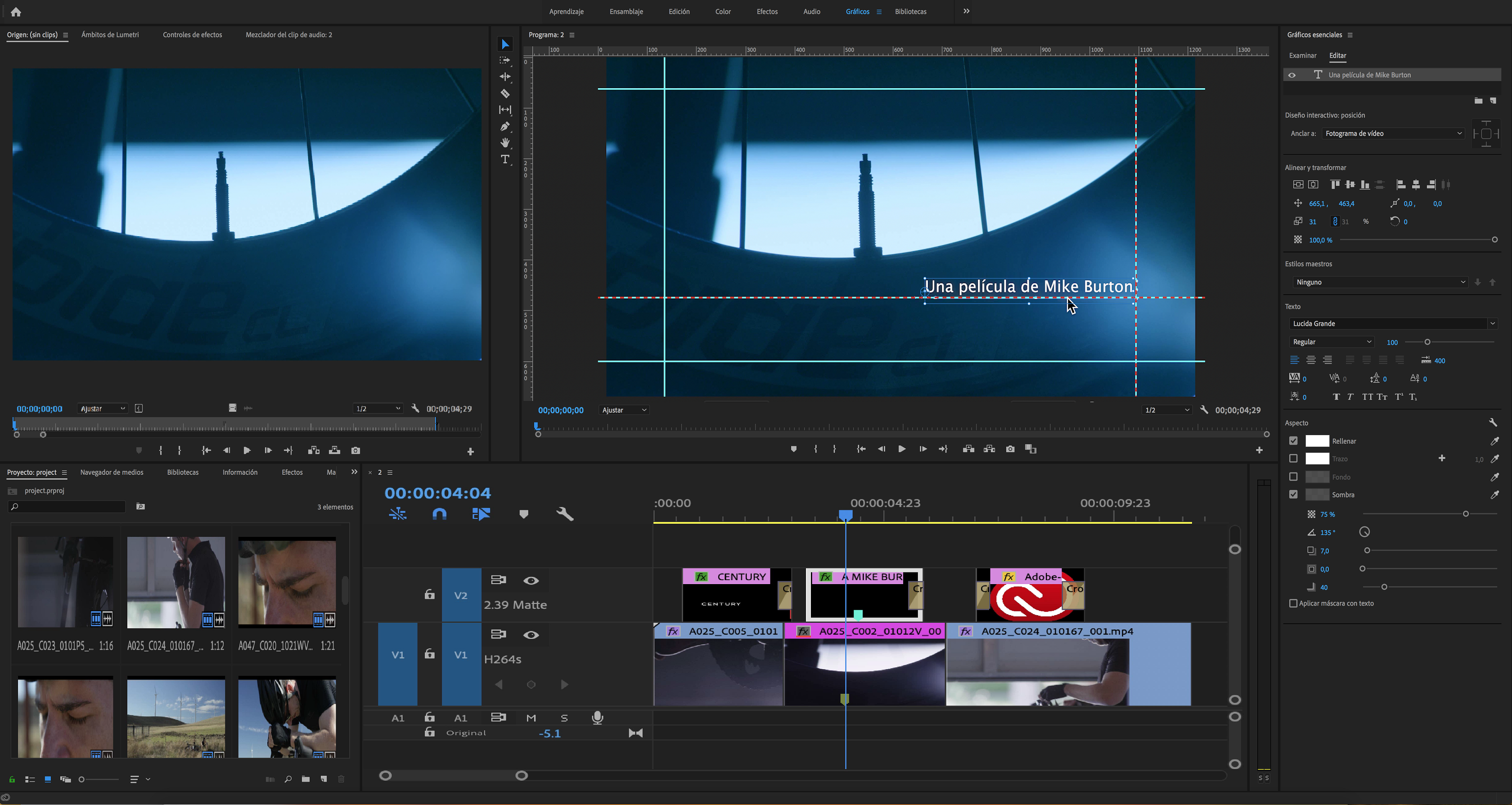 Crear títulos mediante el panel de gráficos esenciales