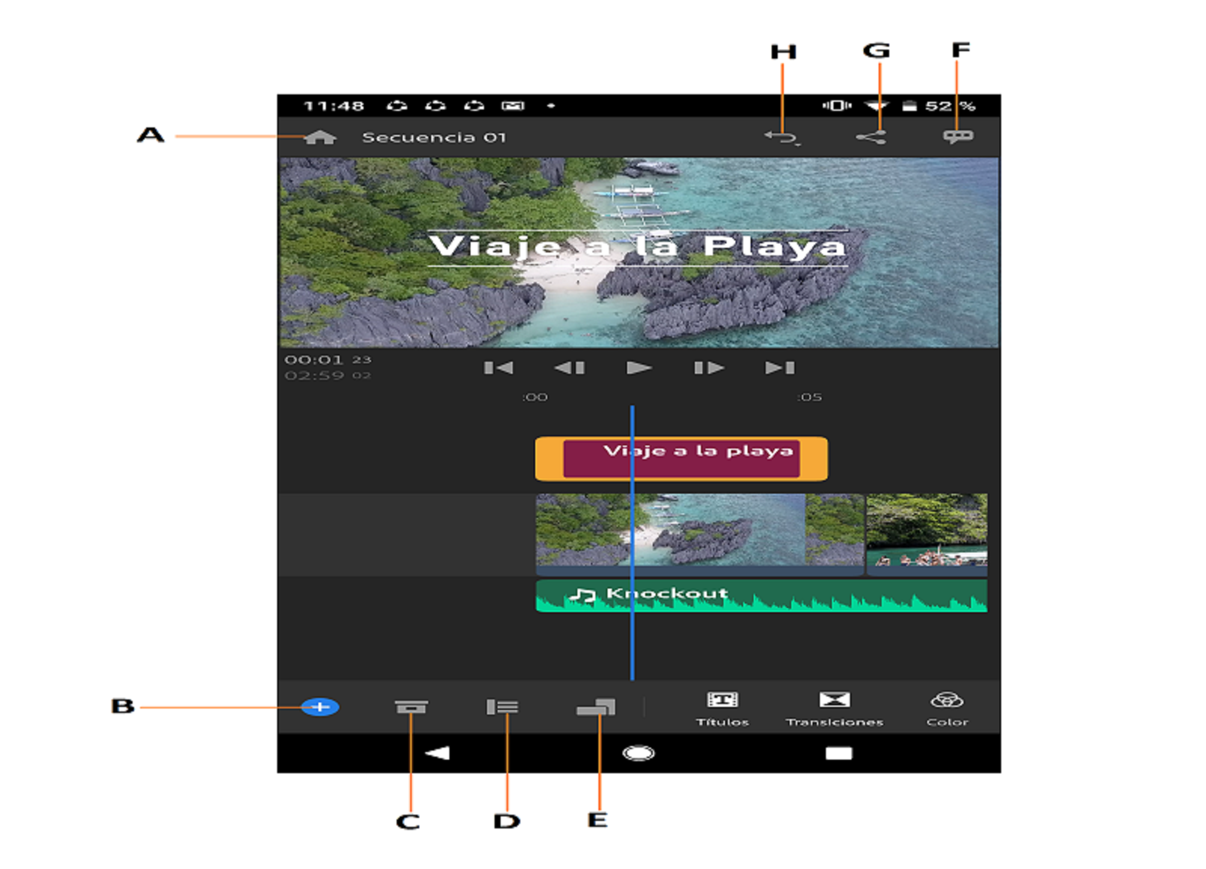 Espacio de trabajo Editar en Premiere Rush