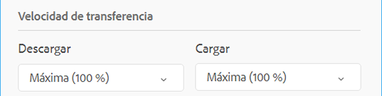 Opción Velocidad de transferencia