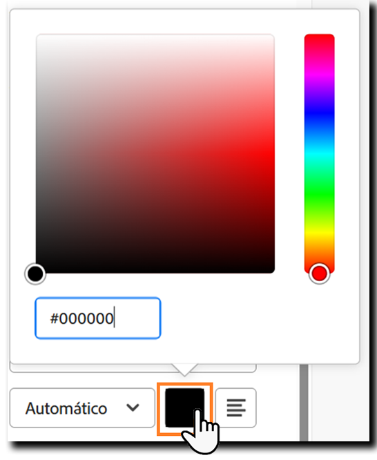 La sección Formato de texto de las opciones de configuración del campo resalta el selector de color de fuente.