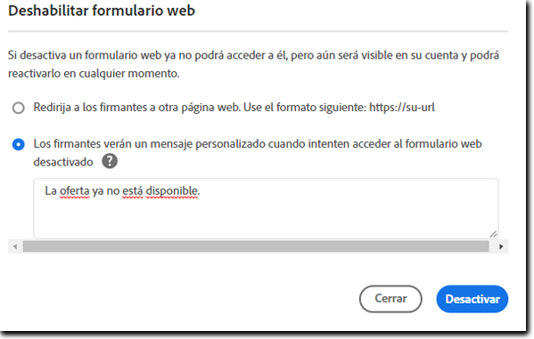 Mensaje de redireccionamiento