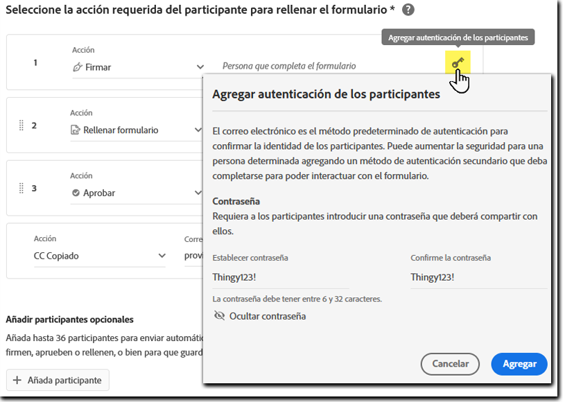 Configurar la autenticación opcional para los participantes.