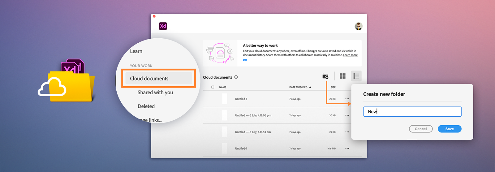 Carpeta de documentos en la nube de Creative