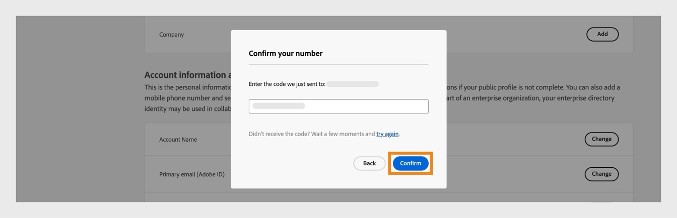 Nupp Kinnita, mis on saadaval dialoogis Kinnitage oma number, võimaldab teil kinnitada, et kasutate sisestatud telefoninumbrit. 
