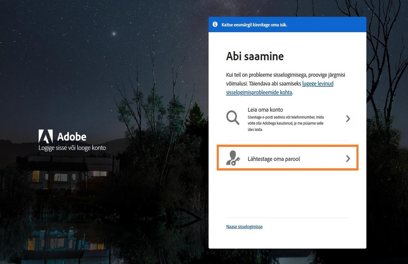 Nupp Lähtesta parool, mis asub akna Hankige abi paremal küljel, võimaldab konto parooli lähtestada.
