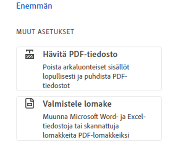 Muut vaihtoehdot – Hävitä PDF-tiedosto, Valmistele lomake