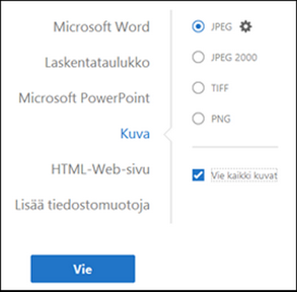 Vie kuvamuotoon -asetukset Vie kuvamuotoon -asetukset