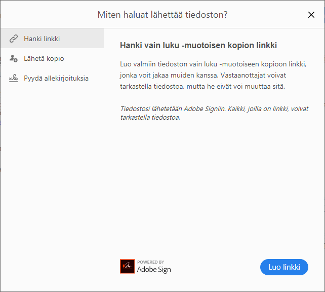 Täytetyn lomakkeen jakovaihtoehdot