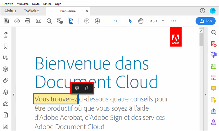 Korostuksen valintaan liittyvät toiminnot