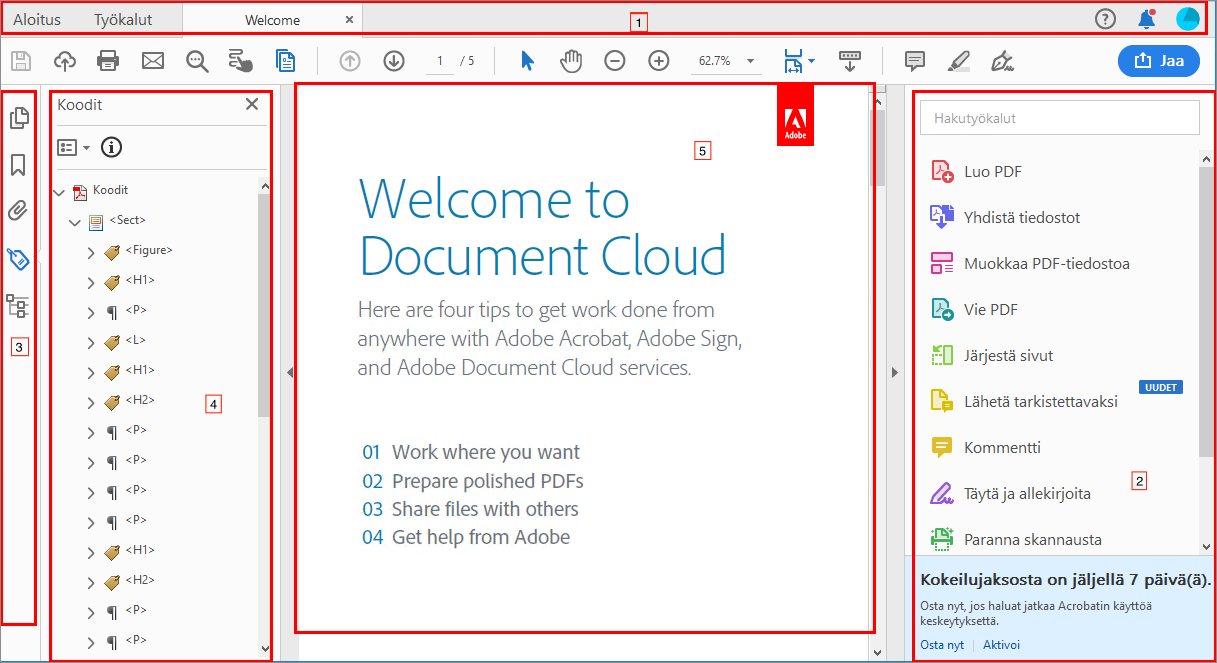 Dokumenttinäkymän uudet VoiceOver-säilöt