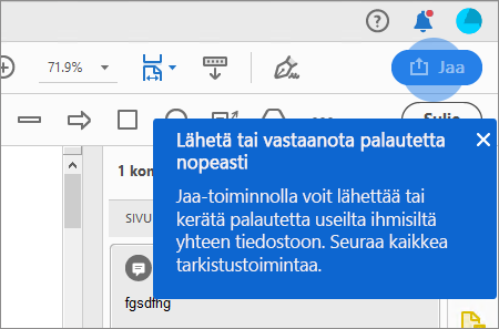 Acrobatin tarkistusta varten tapahtuvaa jakamista koskeva vihje
