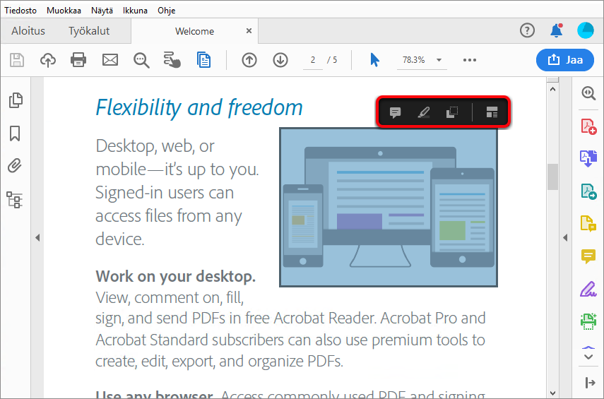 Kuvan valintaan liittyvät toiminnot