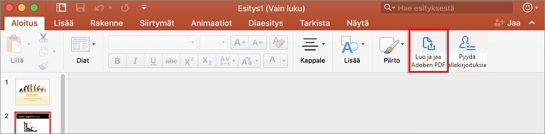 Luo PDF-tiedosto ja jaa se Wordista tai PowerPointista Macilla