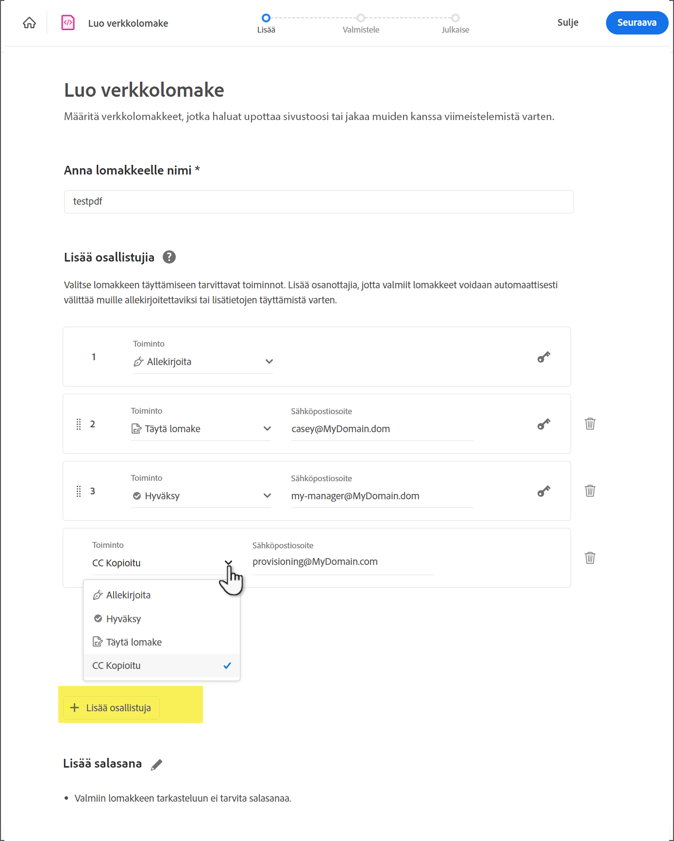Osallistujien lisääminen