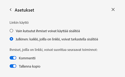 Muuta linkkiasetuksia