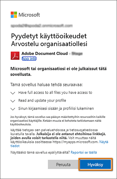 Käyttöoikeudet-valintaikkuna