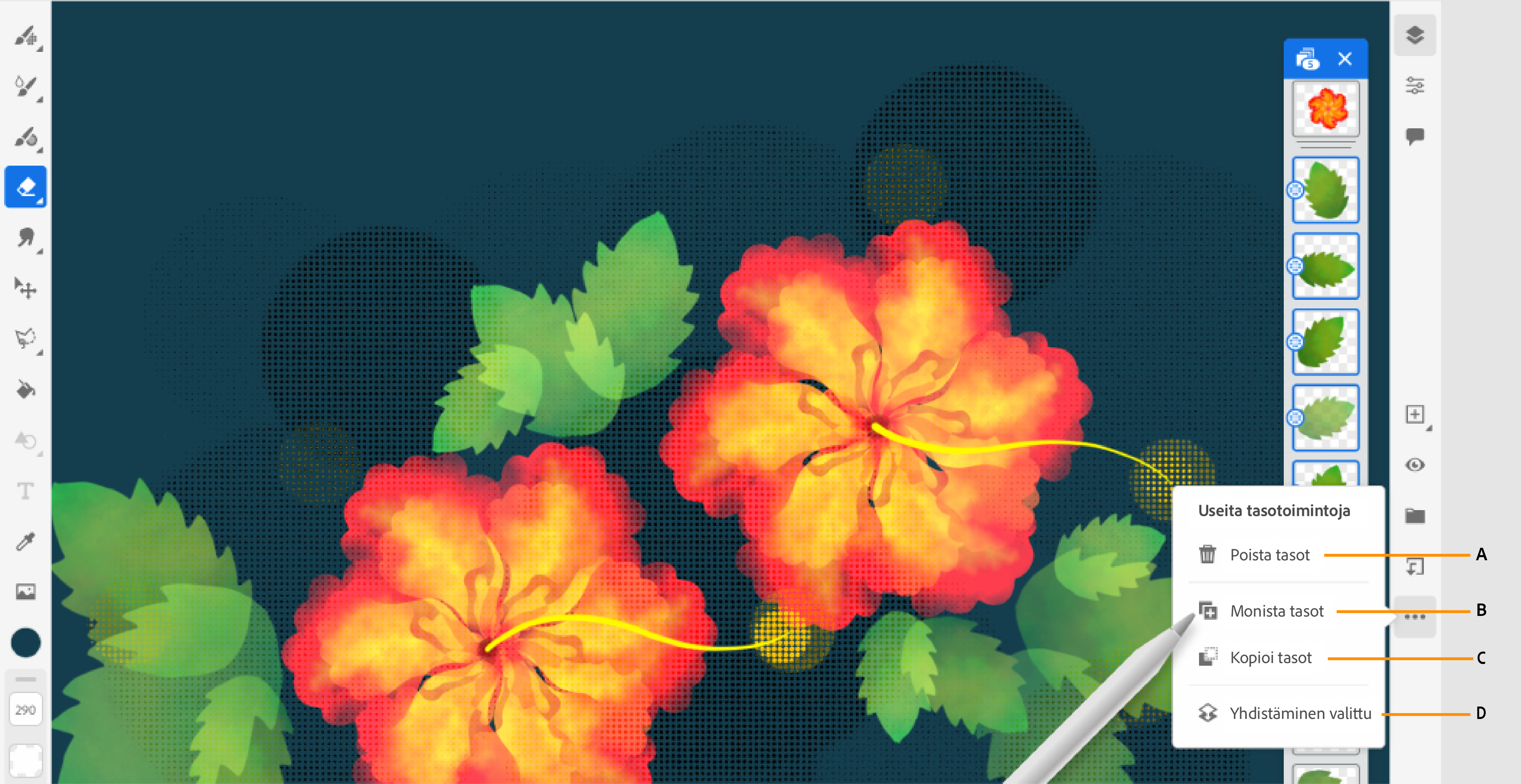 useiden tasojen tuki valitse useita tasotoimintoja