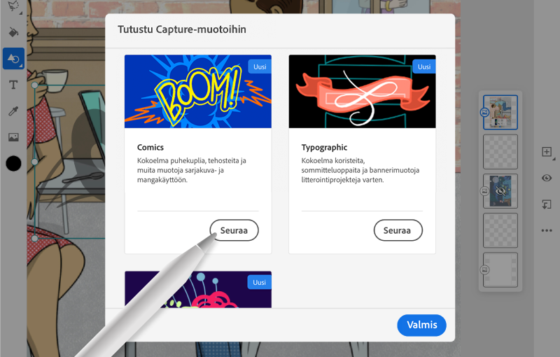 Etsi uudistettu Muodot-paneeli
