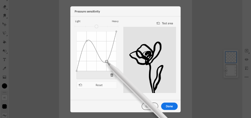 Frescon kynän painekäyrä