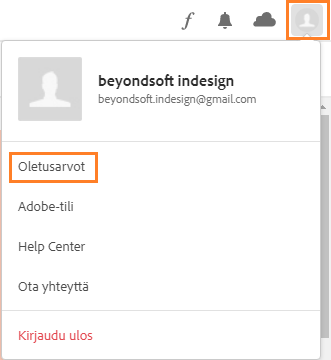 Oletusarvot Creative Cloud -tietokonesovelluksessa Oletusarvot Creative Cloud -tietokonesovelluksessa