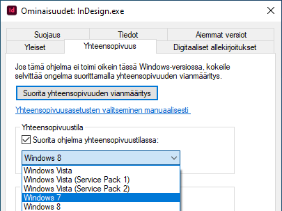 Yhteensopivuustilan muuttaminen
