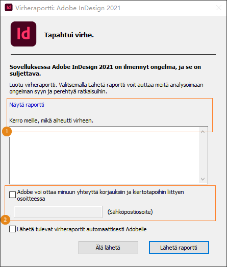 Kaatumisraportti, Windows, 2021 Kaatumisraportti, Windows, 2020