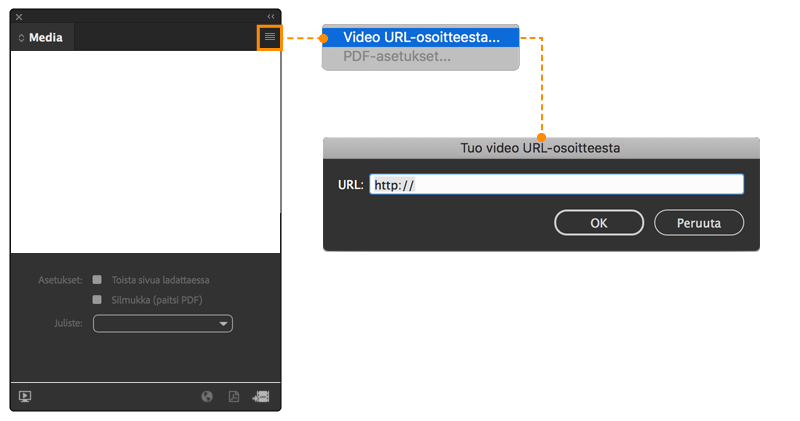 Tuo video URL-osoitteesta ‑valintaikkuna Tuo video URL-osoitteesta ‑valintaikkuna