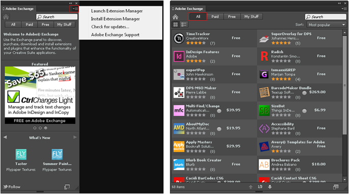 Adobe Exchange -paneeli Adobe Exchange -paneeli
