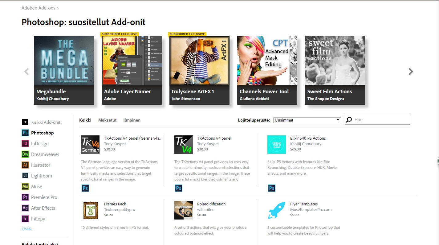 Adobe Add-ons -sivu