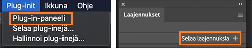 Selaa laajennuksia Laajennukset-paneelin kautta Selaa laajennuksia Laajennukset-paneelin kautta