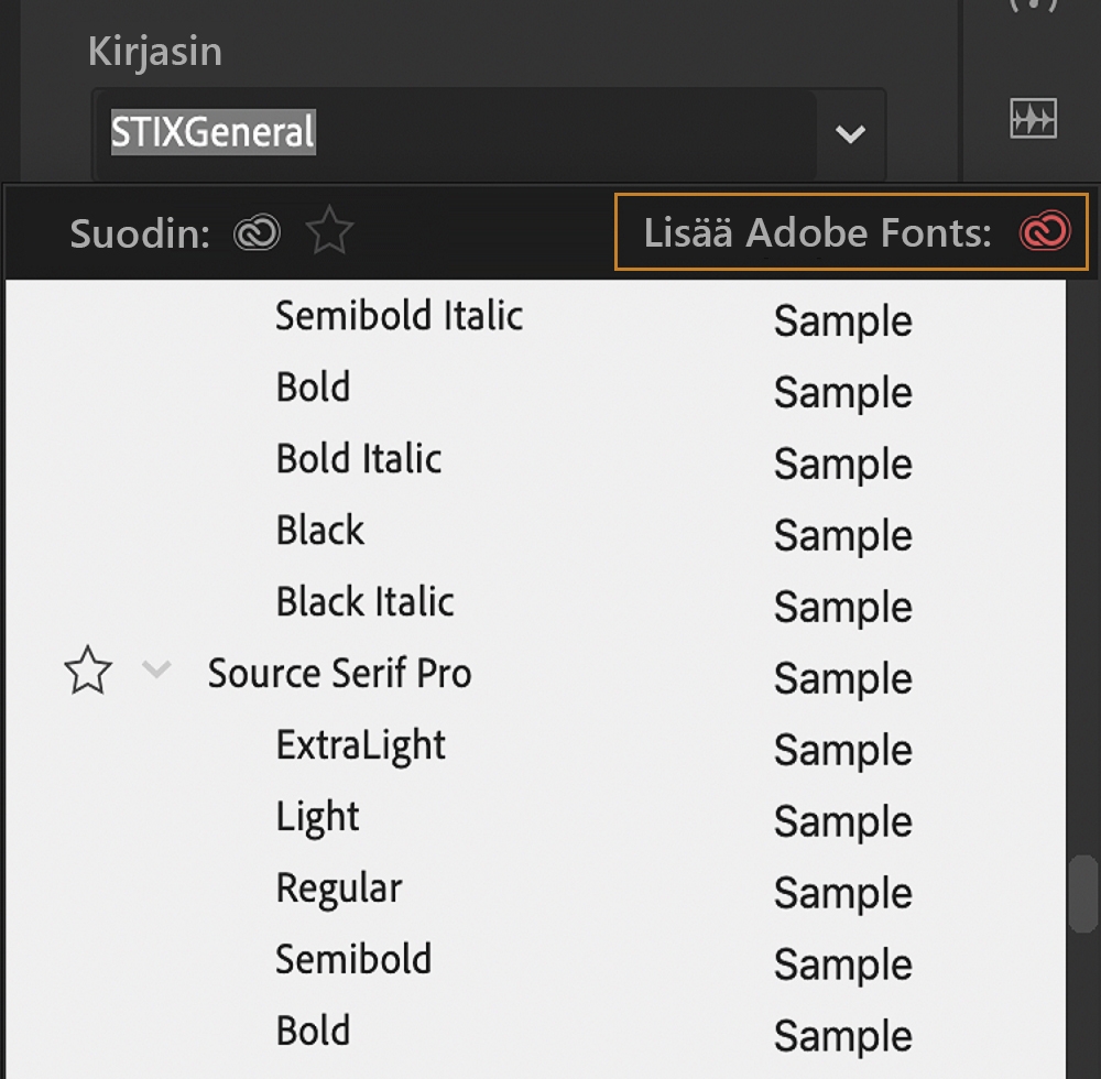 Käytä Adobe Fontsin sisältämiä fontteja Käytä Adobe Fontsin sisältämiä fontteja