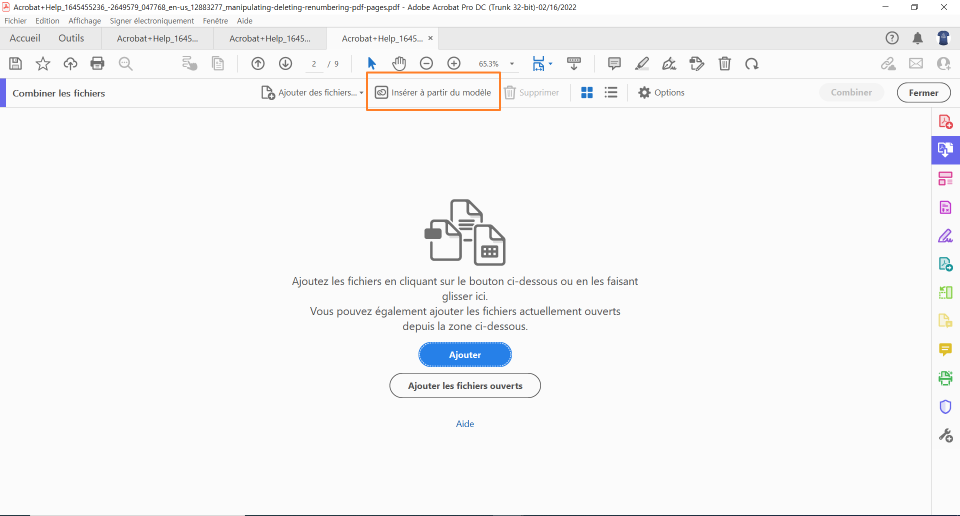 Insérer à partir du modèle