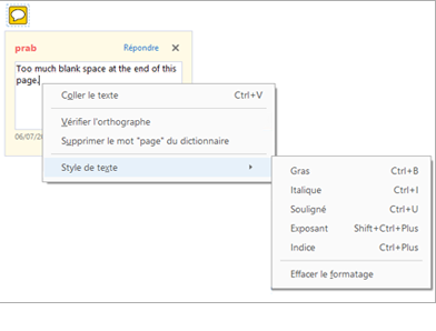 Avec les options contextuelles de texte et de mise en forme 