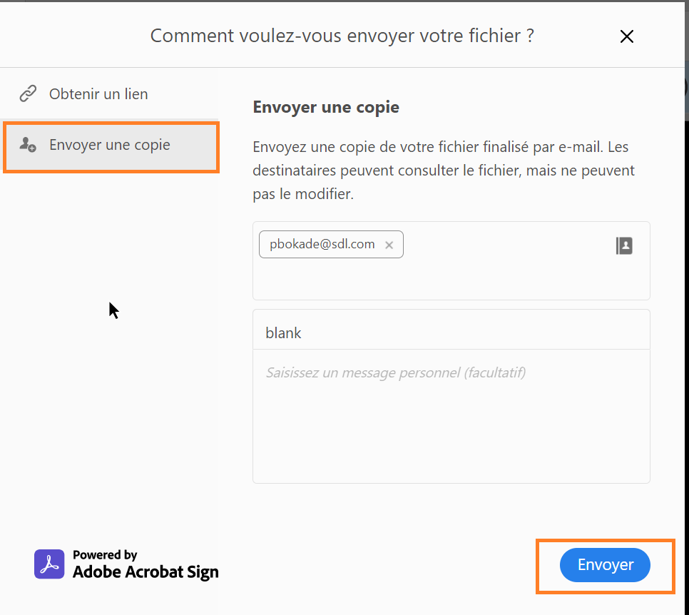 Envoi d’une copie non modifiable du formulaire rempli et signé