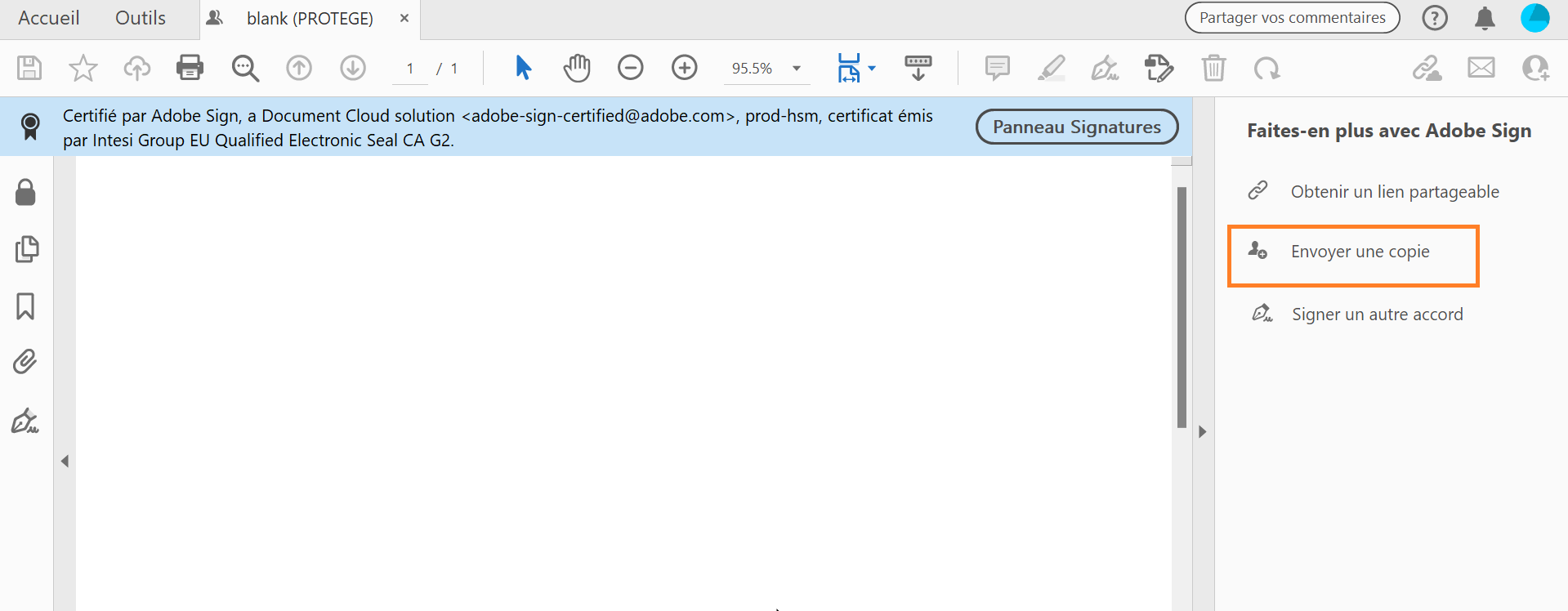 Clic sur Envoyer une copie