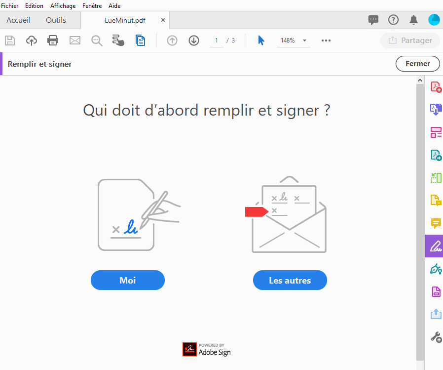 Ecran d’accueil Remplir et signer