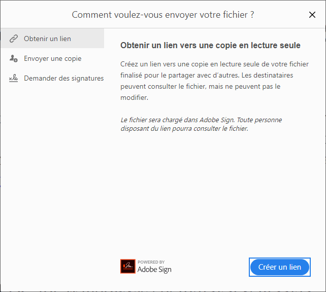 Options de partage pour un formulaire complété