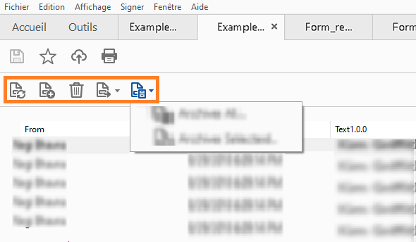 Nouvelles options de menu dans le fichier de réponse de formulaire et le porte-documents Adobe