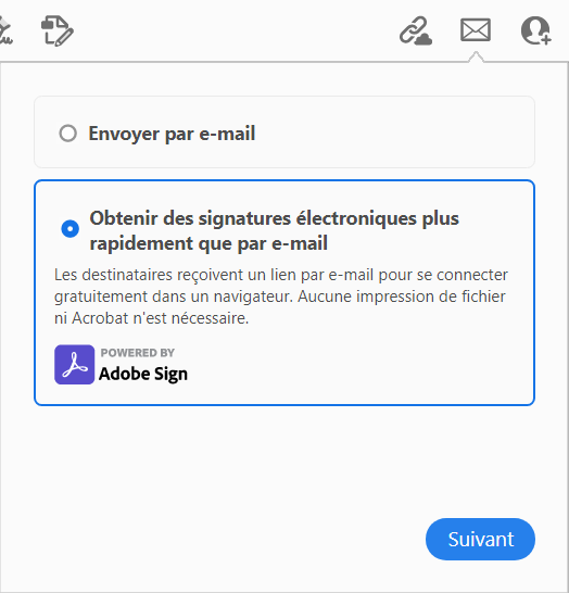 Invite Demander des signatures lorsque vous effectuez l’envoi par e-mail