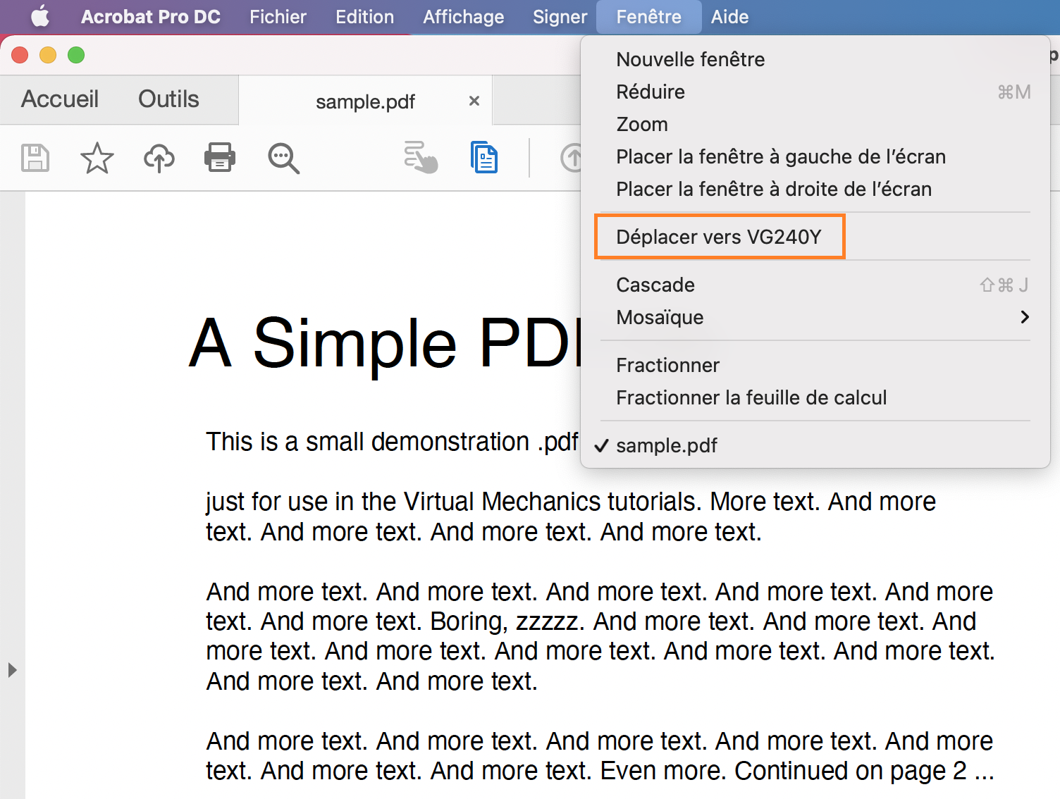 Déplacer Acrobat vers le deuxième écran