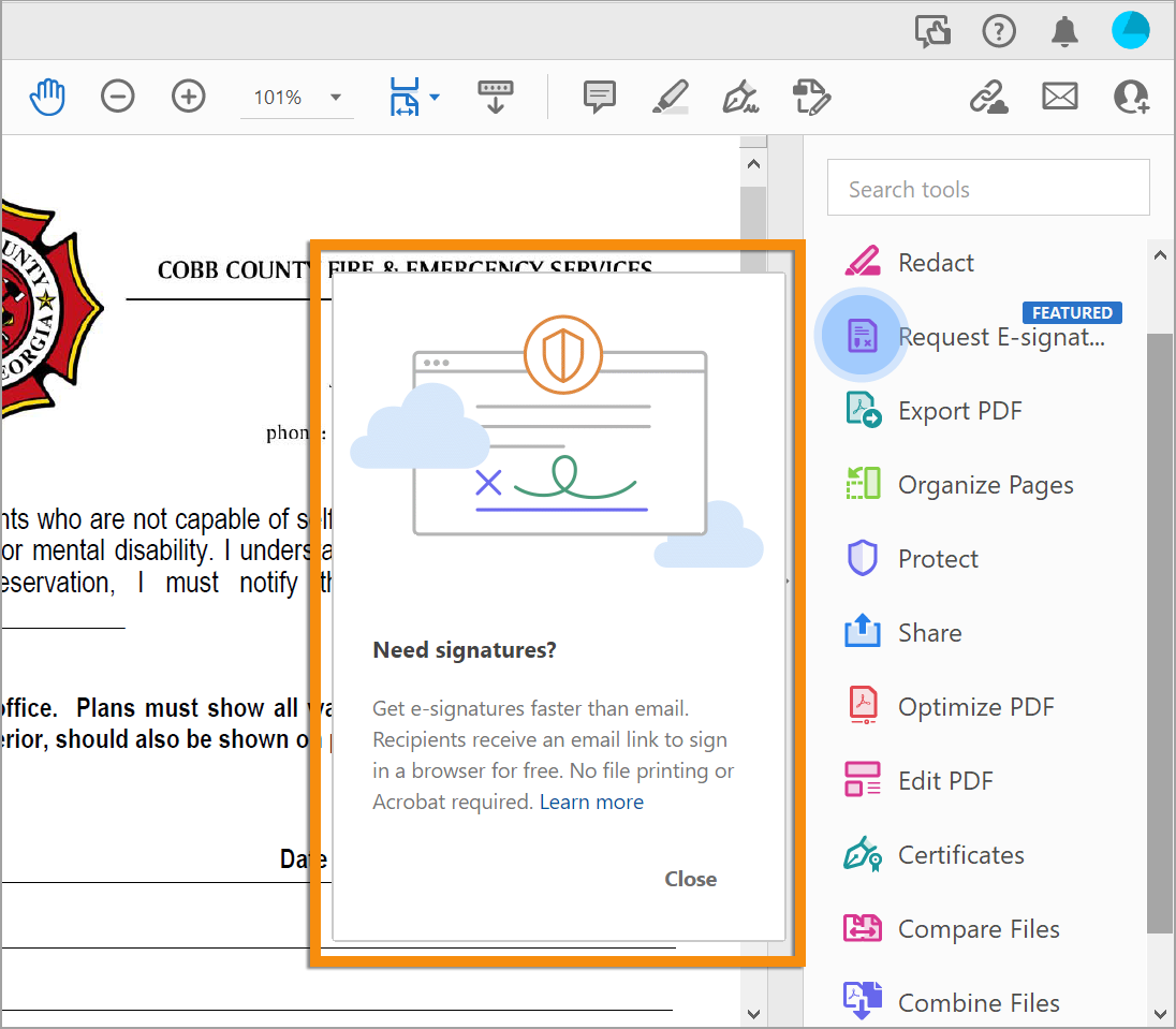 Invitation visuelle Demander une signature