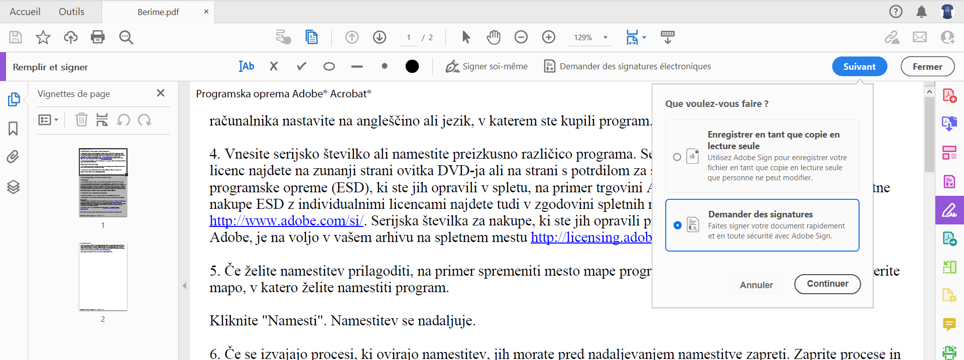 enregistrer une copie en lecture seule ou demander des signatures