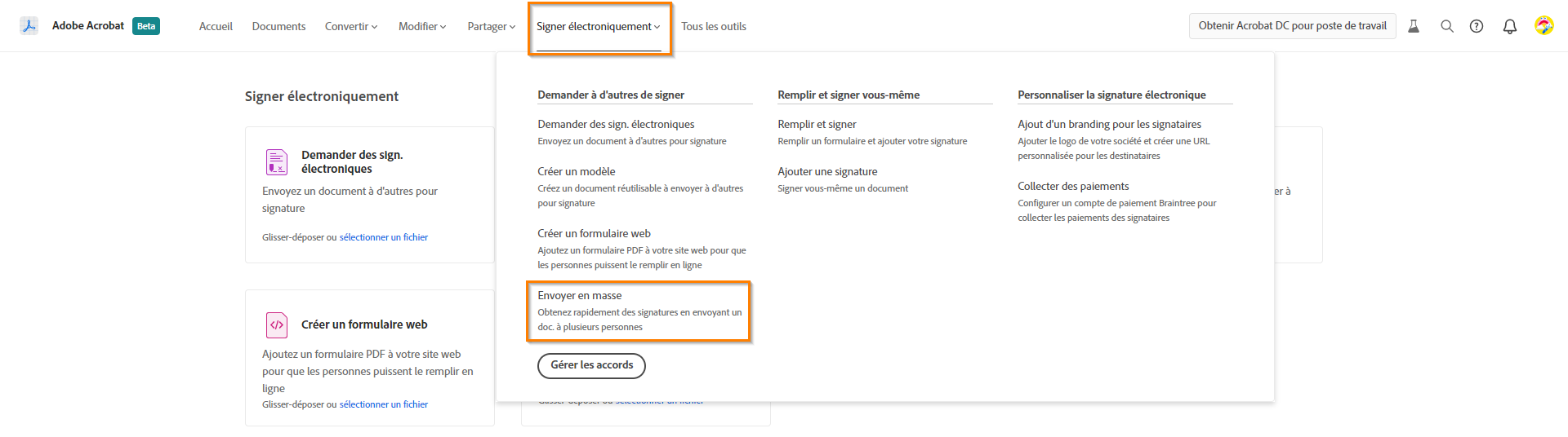 Demande de signatures en masse