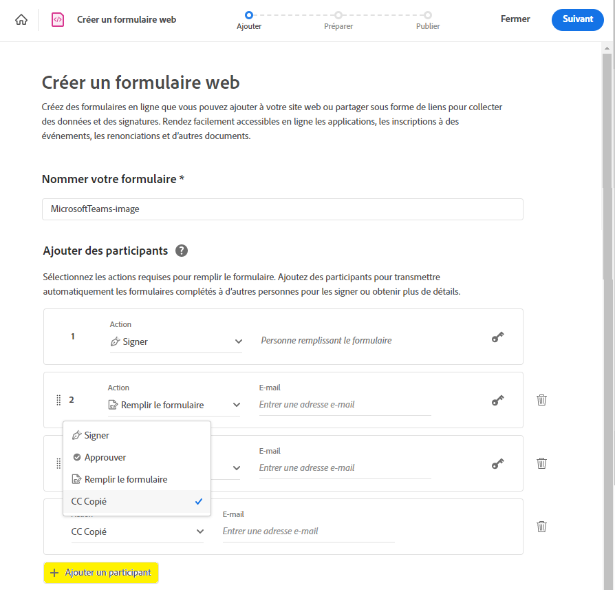 Ajout de participants