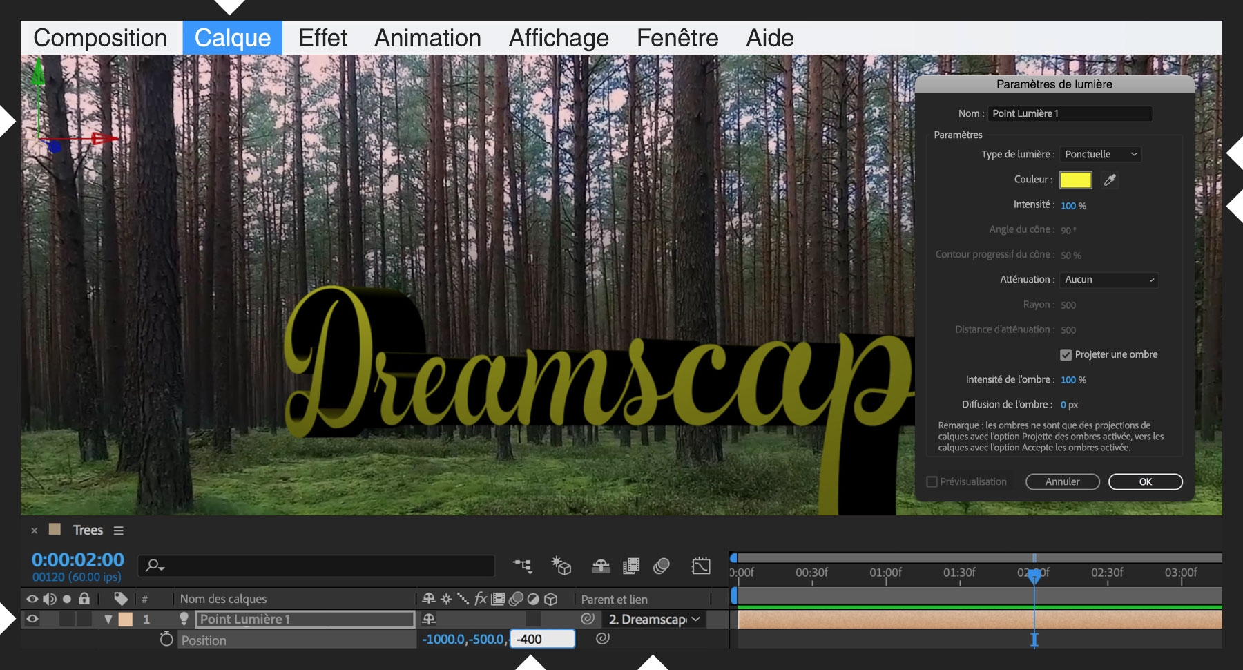 Une lumière est ajoutée pour créer des ombres et rendre le texte lisible.