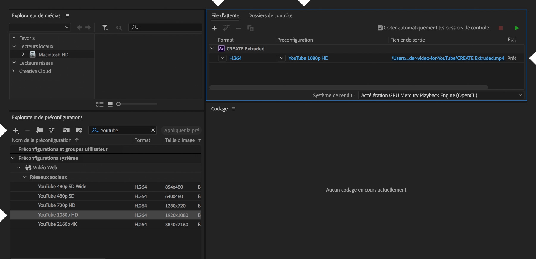Adobe Media Encoder offre plusieurs paramètres prédéfinis pour les réseaux sociaux.