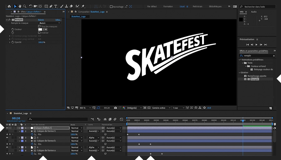 Les lettres restantes sont configurées pour commencer à s’animer dès que l’animation de la lettre précédente est terminée.