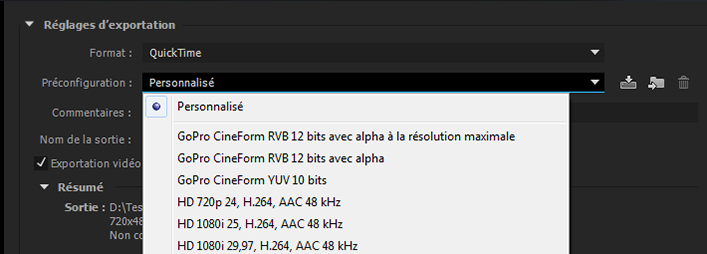 Utilisation du codec GoPro CineForm dans After Effects