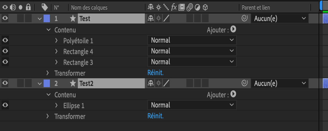 Calques sélectionnés dans le panneau Montage